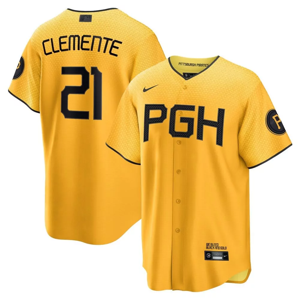 Roberto Clemente Pittsburgh Pirates Gold City Connect Jersey | Cool Base Stitched for Youth | For Youth
