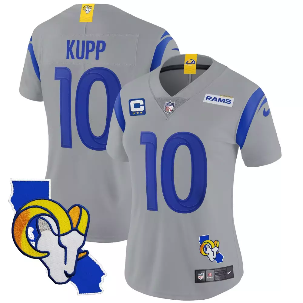 Cooper Kupp Gray Women's Los Angeles Rams California Patch Vapor Limited Jersey | Stitched Fan Gear | For Men, Women & Youth