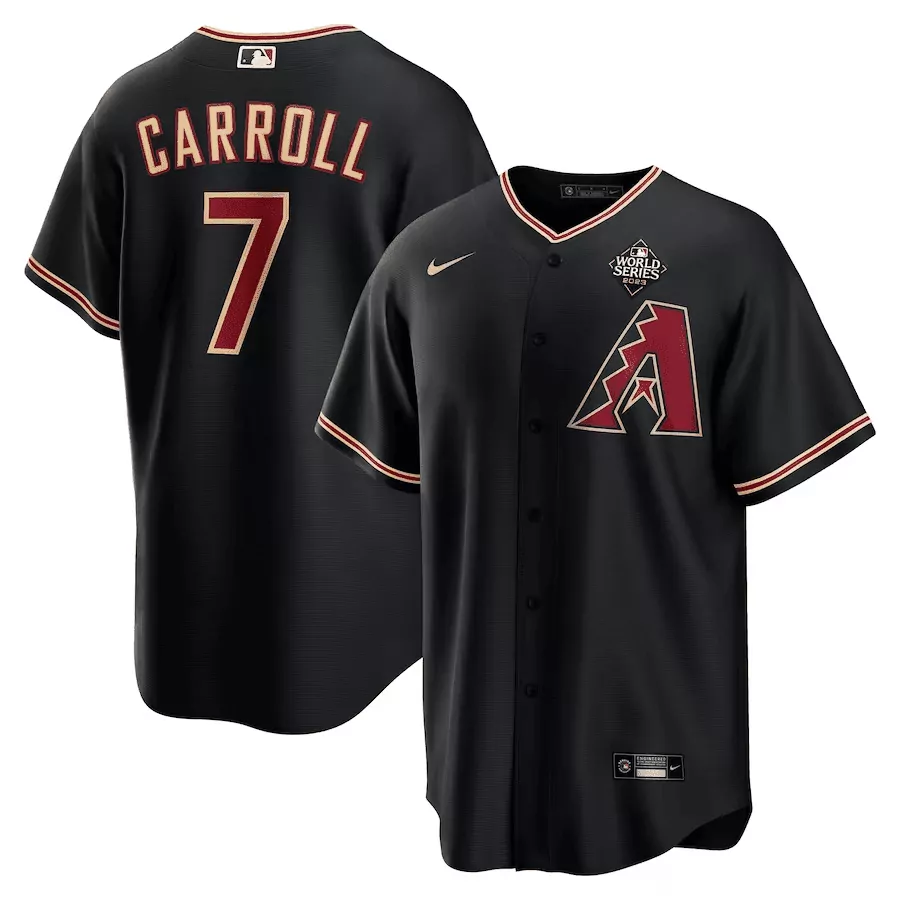 Corbin Carroll Arizona Diamondbacks 2023 World Series Patch Black Jersey | Stitched Fan Gear | For Men, Women & Youth