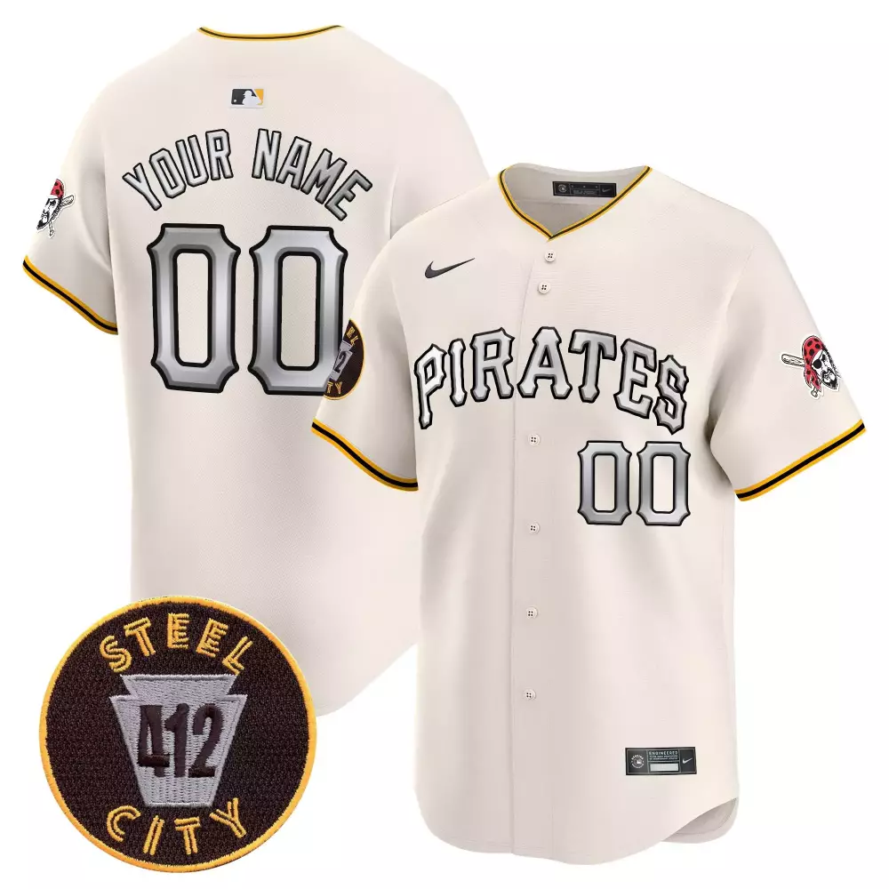 Cream Pittsburgh Pirates 412 Patch Vapor Premier Limited Custom Jersey V6 | All Stitched | For Men & Youth