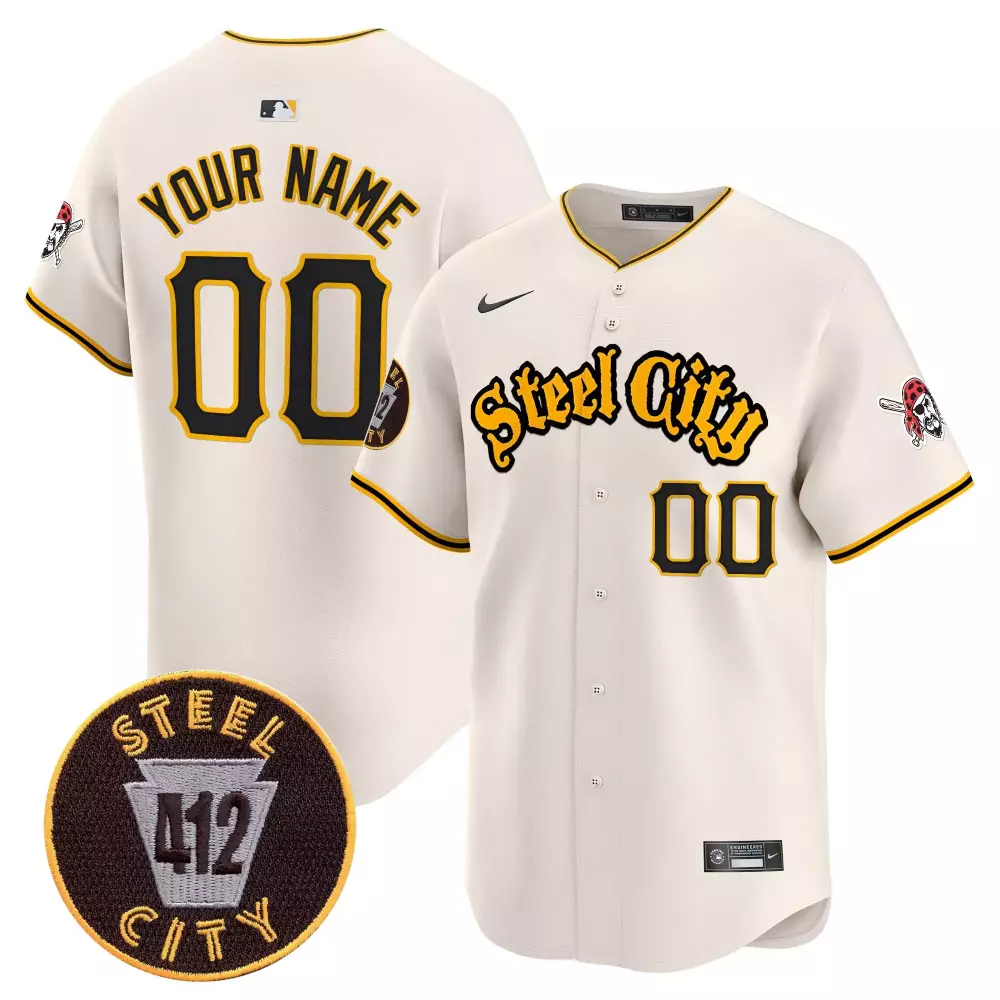 Pittsburgh Pirates Youth Cream 412 Patch Vapor Premier Jersey V5 | Limited Edition Custom Fan Gear | For Men, Women & Youth