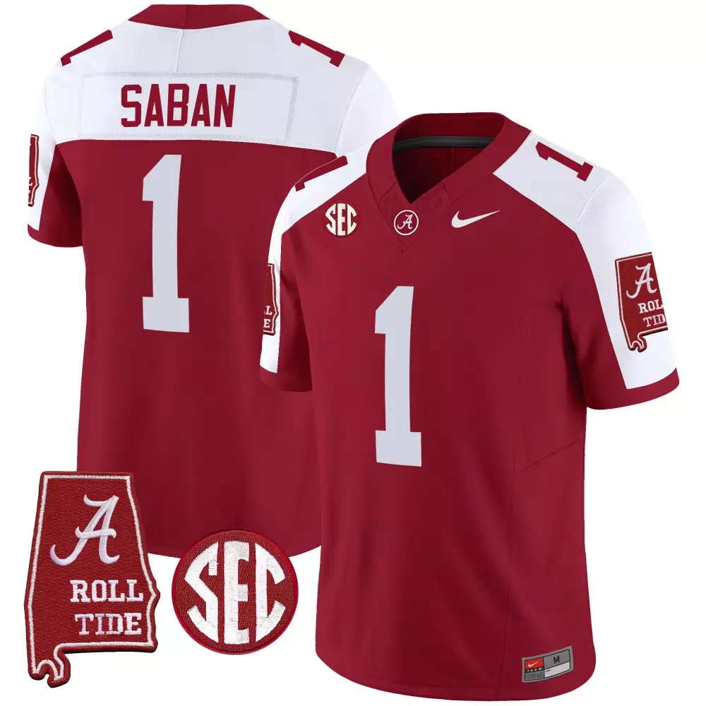 Nick Saban Alabama Crimson Tide Vapor Limited Jersey | Stitched Crimson Alternate Style with Alabama Map | Fan Gear for Men, Women & Youth
