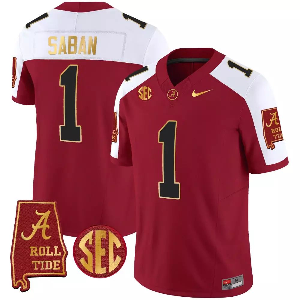 Youth Alabama Crimson Tide Nick Saban Gold Trim Jersey | Vapor Custom with Alabama Map | Fan Gear for Men, Women & Youth