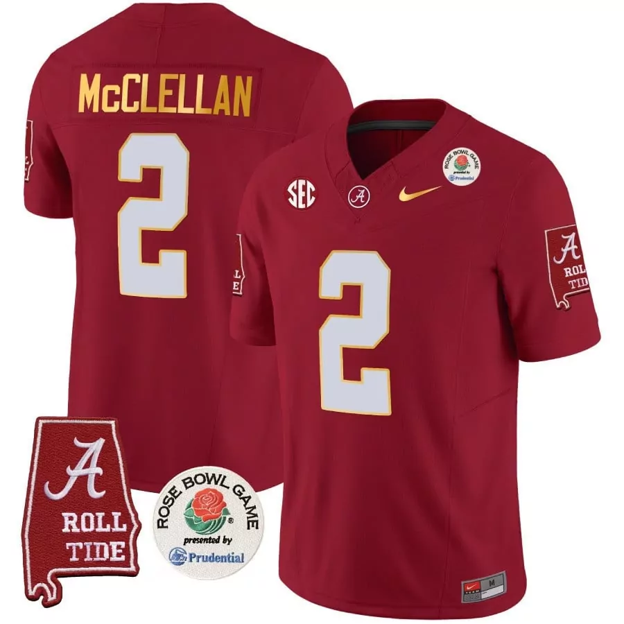 Men's Alabama Crimson Tide Jase McClellan Jersey | Crimson Rose Bowl Patch Gold Trim Vapor Limited | Fan Gear for Men, Women & Youth