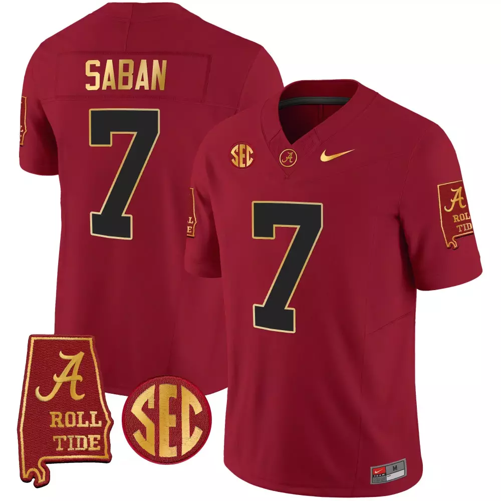 Nick Saban Alabama Crimson Tide 2023 Champions Gold Trim Vapor Jersey | Stitched Fan Gear | For Men, Women & Youth