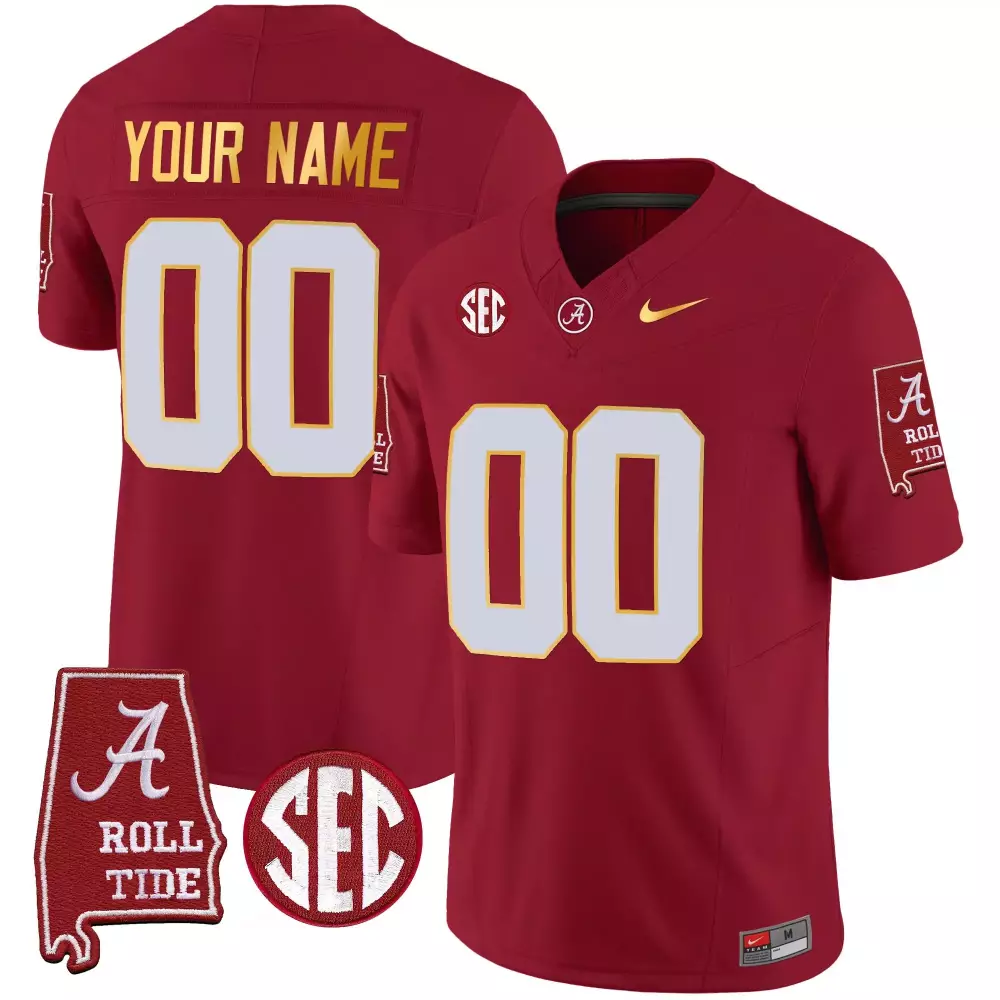 Youth Crimson Alabama Crimson Tide Gold Trim Vapor Custom Jersey | Stitched Fan Gear | For Men, Women & Youth