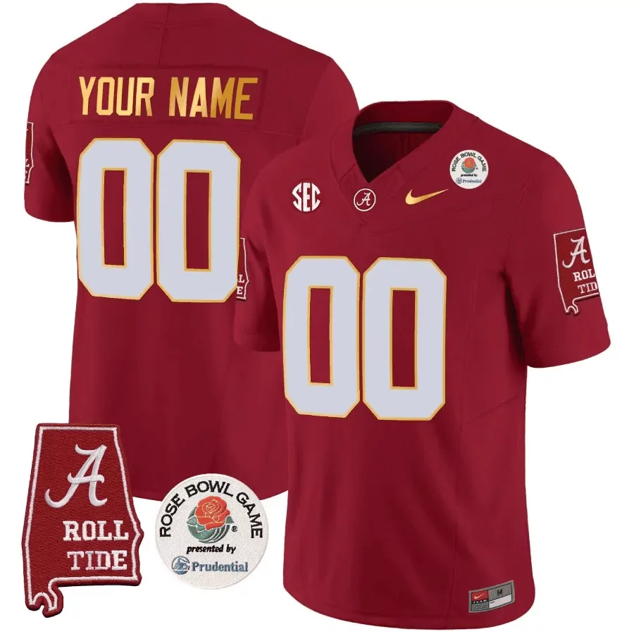 Youth Crimson Alabama Crimson Tide Rose Bowl Patch Gold Trim Vapor Limited Custom Jersey | Stitched Fan Gear | For Men, Women & Youth