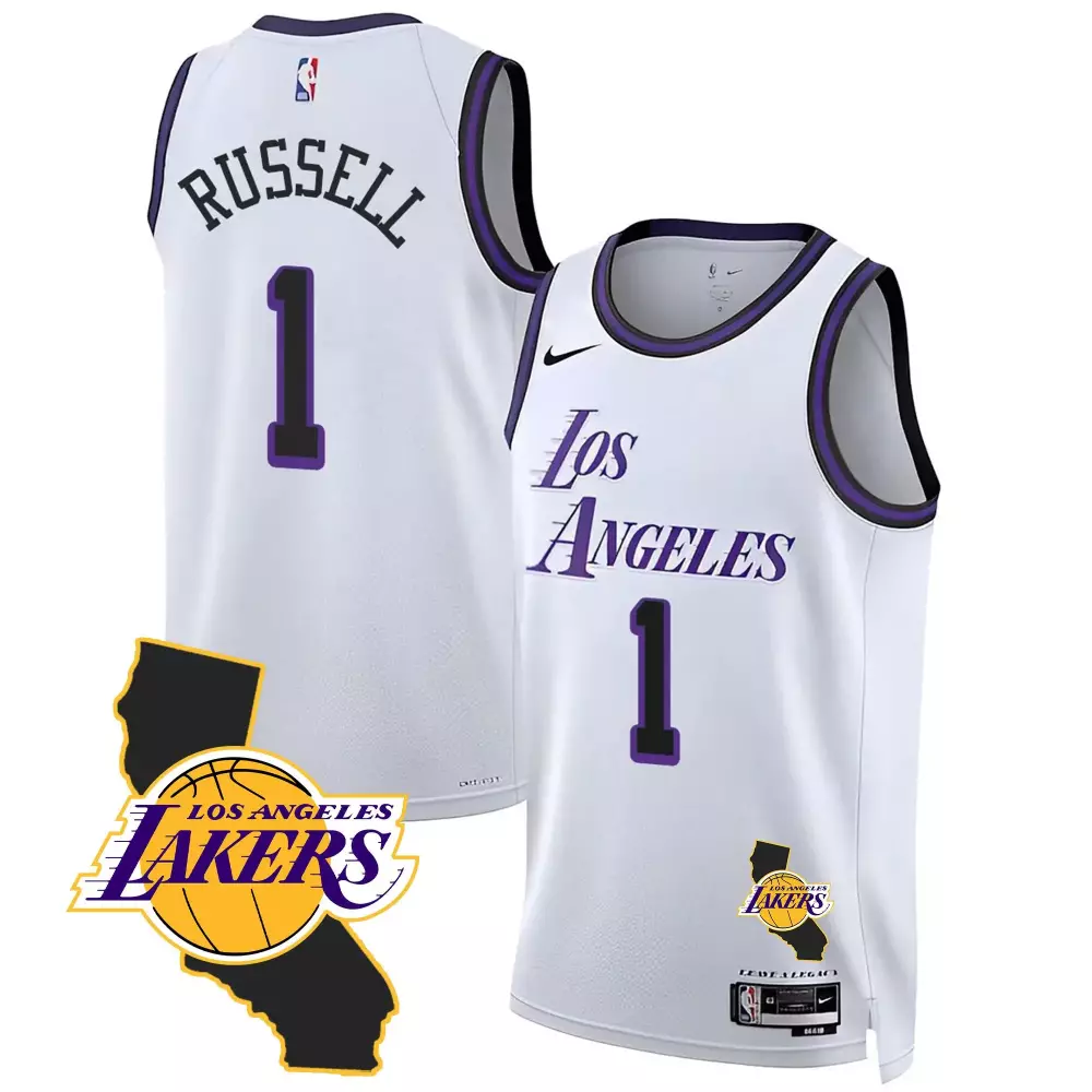 D'Angelo Russell City California Patch Jersey | All Stitched Design | Perfect Fan Gear | For Men, Women & Youth