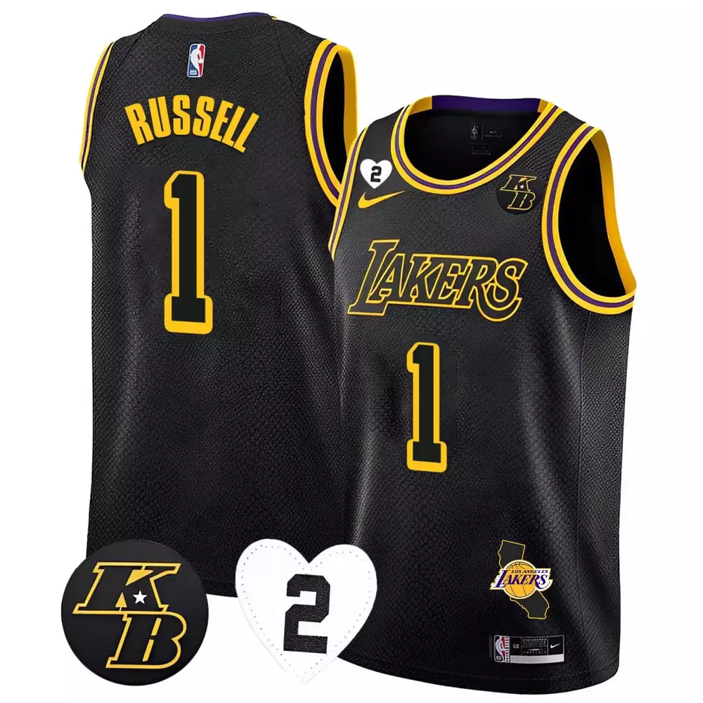 D'Angelo Russell Kobe Gigi 2023 Men's Lakers California Patch Jersey | All Stitched | Fan Gear | For Men, Women & Youth