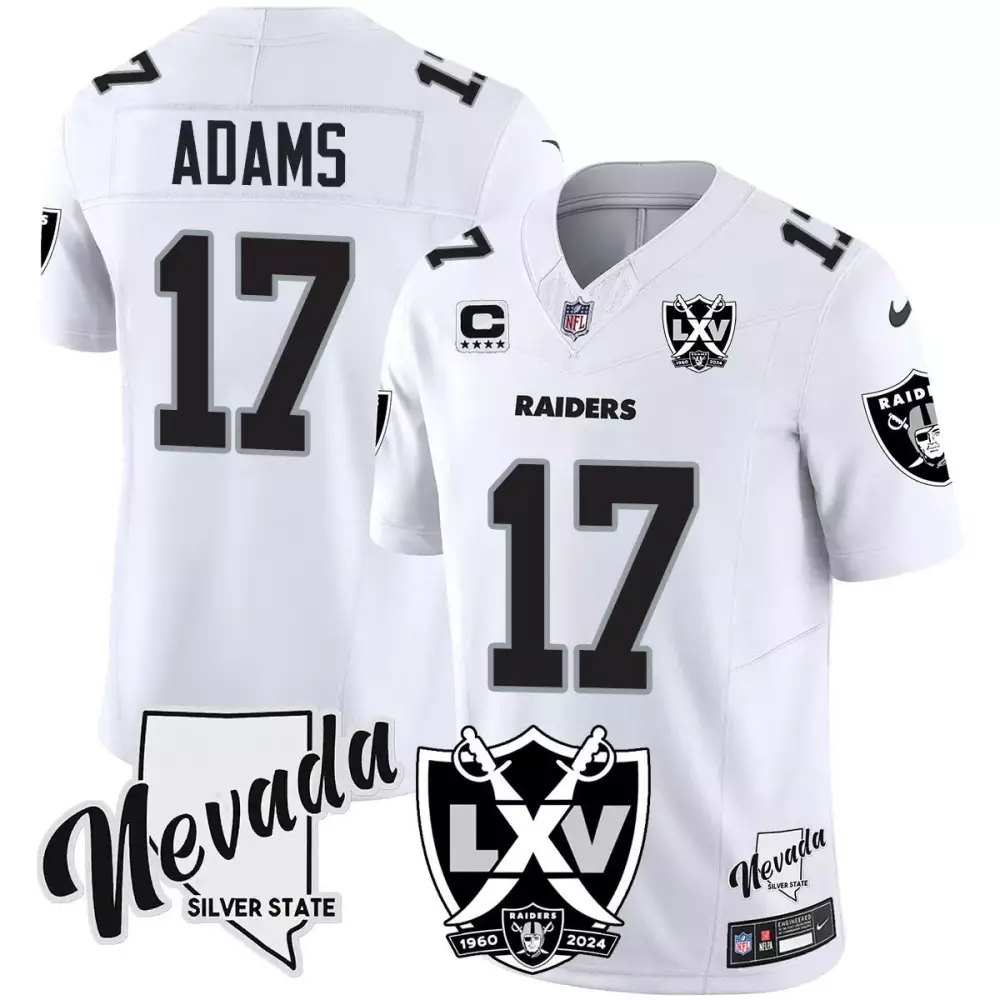 Davante Adams Las Vegas Raiders 2024 White Limited Jersey | All Stitched | 65th Anniversary | Fan Gear for Men, Women & Youth
