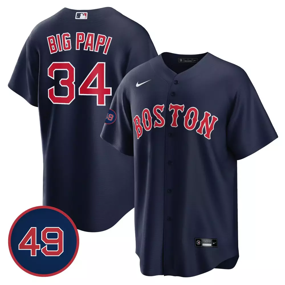 David Ortiz Navy Men's Boston Red Sox 49 Tim Wakefield Patch Cool Base Jersey | All Stitched | For Men, Women & Youth