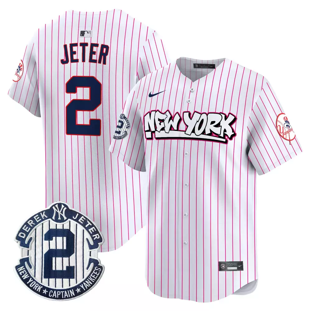 Derek Jeter Pink Stripe Graffiti Jersey V2 | Limited Edition Yankees Fan Gear | For Men, Women & Youth