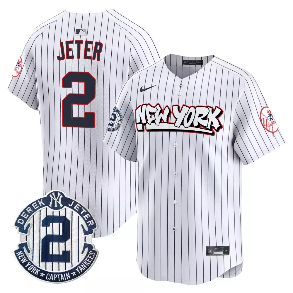 Derek Jeter Pinstripe Yankees Graffiti Vapor Premier Limited Jersey V2 | All Stitched Fan Gear | For Men, Women & Youth