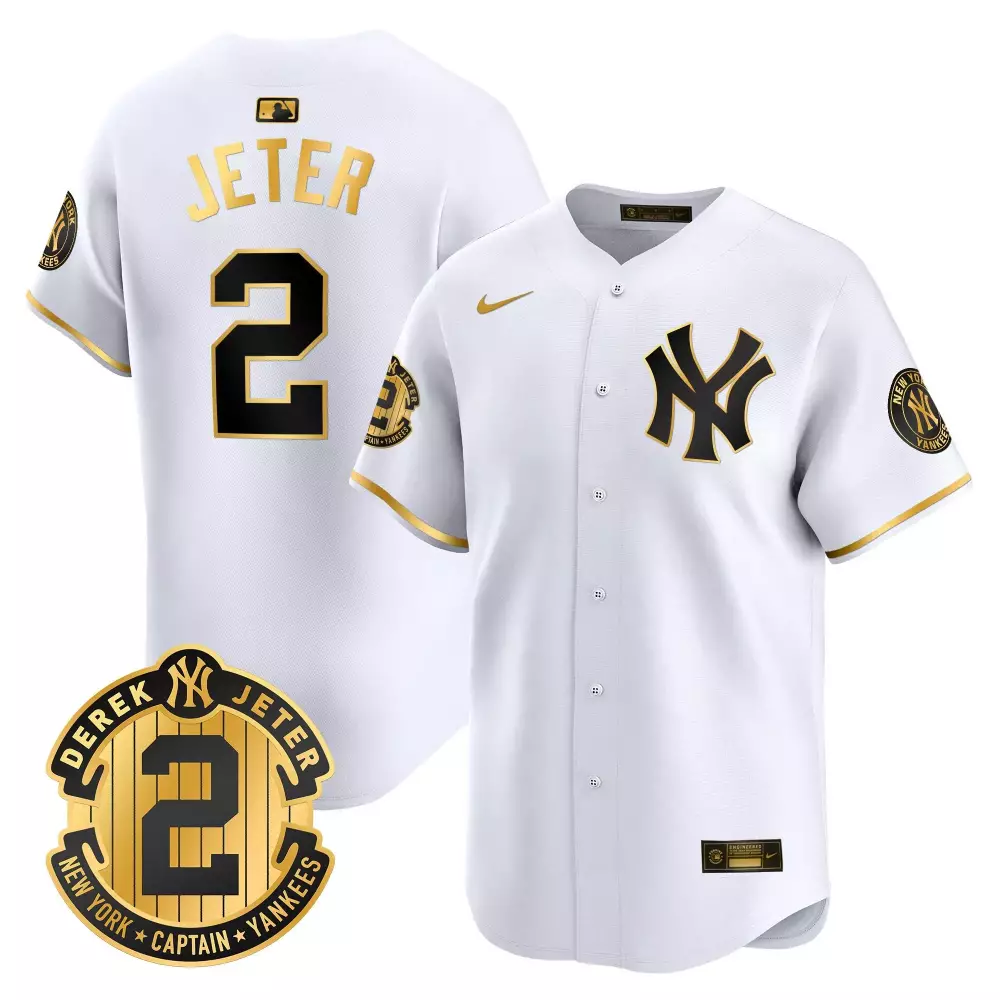Derek Jeter Yankees Men's White Gold Jersey | Limited Edition with Jeter Patch | For Men, Women & Youth