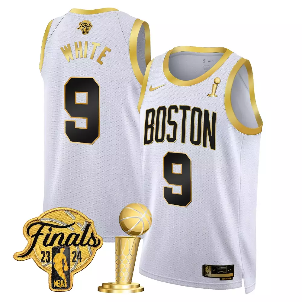 Derrick White White Gold 2024 Champions Patch Swingman Jersey | Stitched Boston Celtics Fan Gear | For Men, Women & Youth