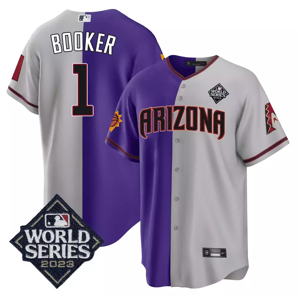 Devin Booker 2023 Arizona Diamondbacks Jersey | Grey Purple Stitched | World Series Patch | Fan Gear for Men, Women & Youth