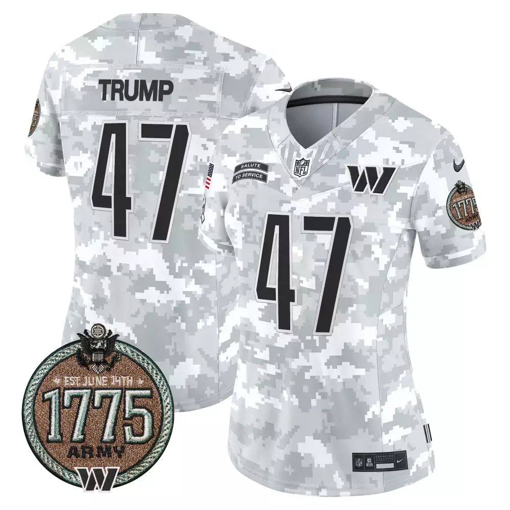 Donald Trump Army Women's Washington Commanders 2024 Salute to Service Jersey | Establishment Year Patch | For Women