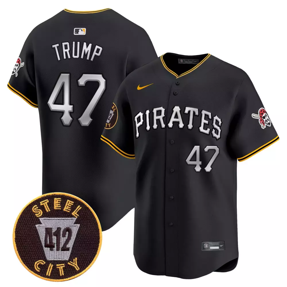 Pittsburgh Pirates Men's Donald Trump Black 412 Patch Vapor Premier Jersey V6 | Limited Edition Stitched Fan Gear | For Men, Women & Youth