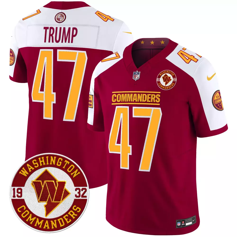 Donald Trump Burgundy Alternate Men's Washington Commanders 2024 Vapor Limited Jersey | Est 1932 Patch | For Men