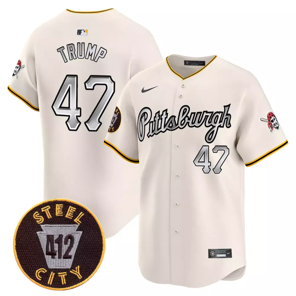 Pittsburgh Pirates Men's Donald Trump Cream 412 Patch Vapor Premier Jersey V7 | Limited Edition Stitched Fan Gear | For Men, Women & Youth