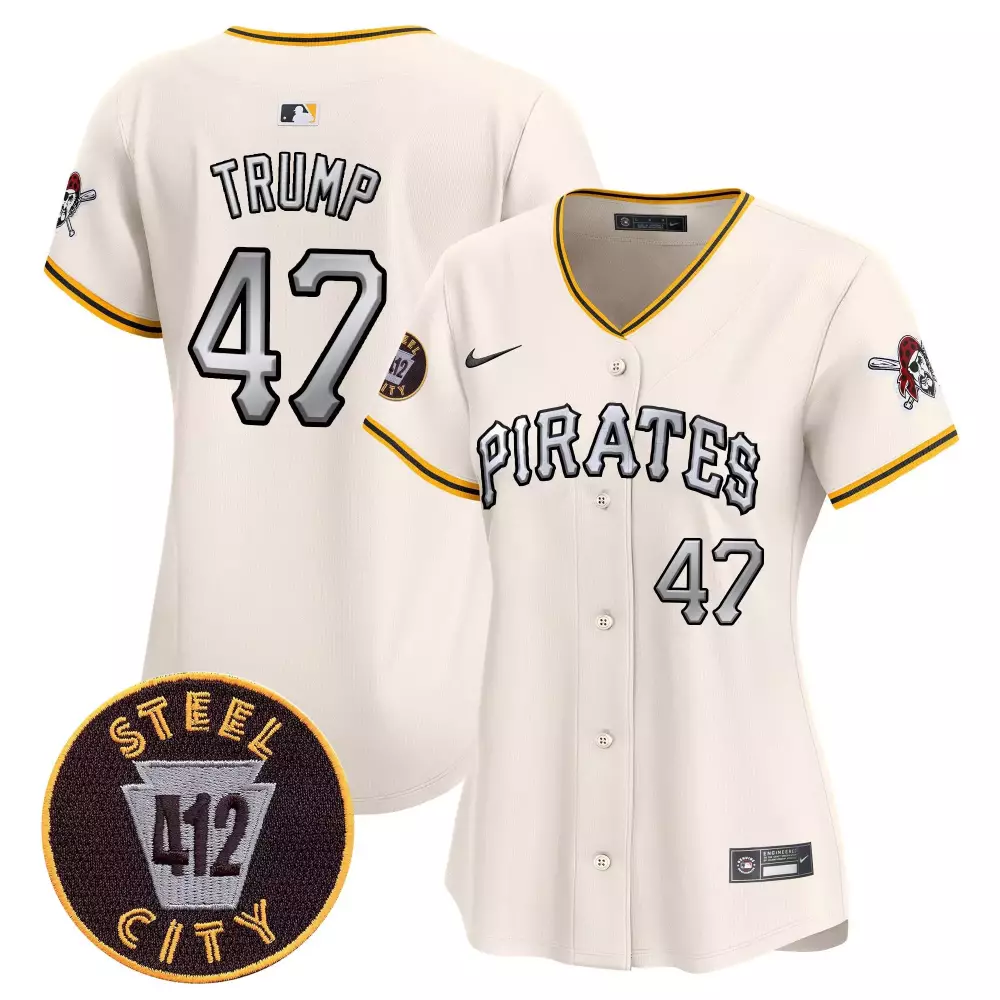 Pittsburgh Pirates Women's Donald Trump Cream 412 Patch Vapor Premier Jersey V6 | Limited Edition Stitched Fan Gear | For Men, Women & Youth