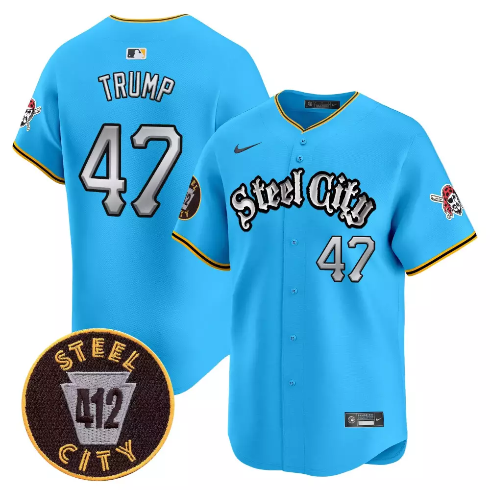 Donald Trump Light Blue Pittsburgh Pirates 412 Patch Vapor Premier Jersey | Limited Edition Stitched Fan Gear | For Men, Women & Youth