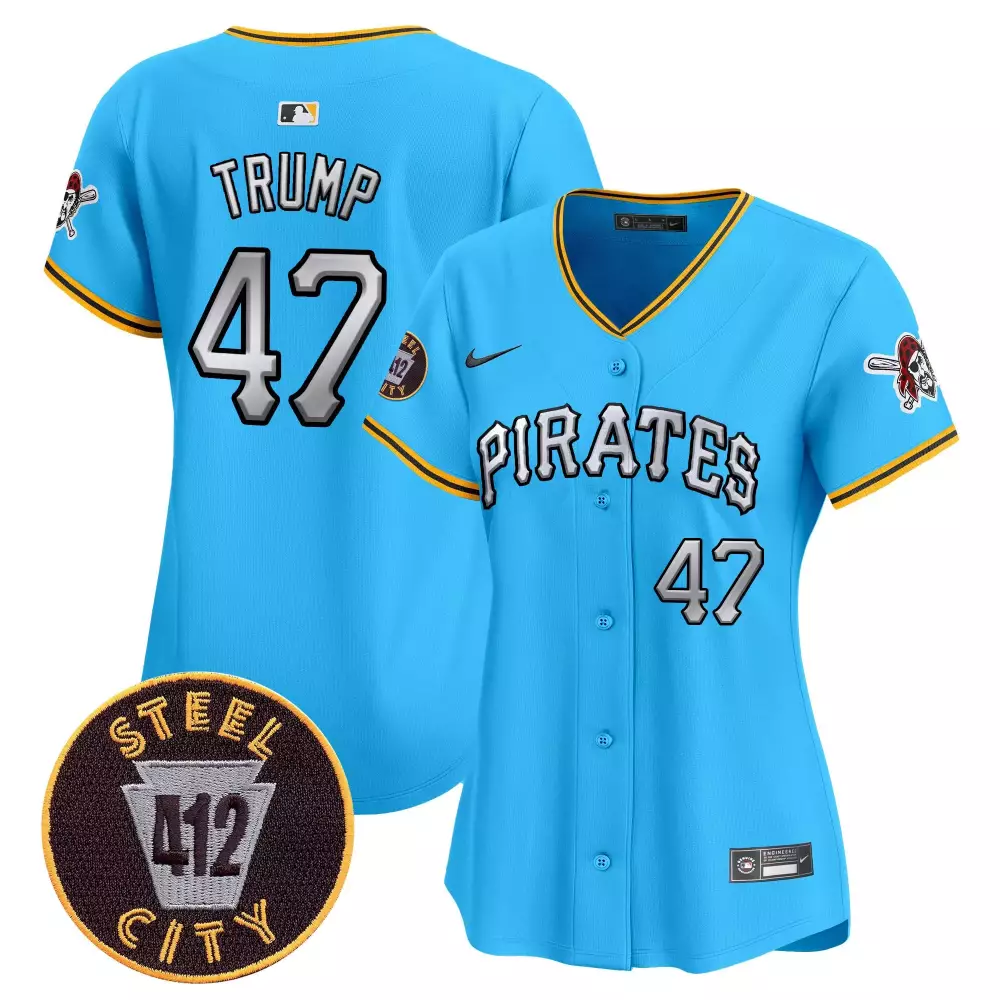 Donald Trump Light Blue Women's Pittsburgh Pirates 412 Patch Vapor Premier Jersey V6 | Limited Edition Stitched Fan Gear | For Men, Women & Youth