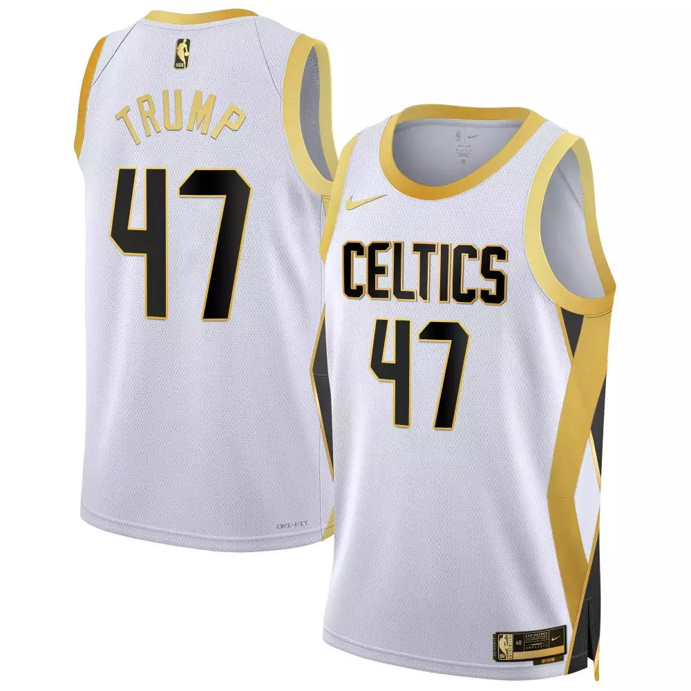 Donald Trump Boston Celtics 2024-25 City Edition Swingman Jersey | White Gold | All Stitched Fan Gear | For Men, Women & Youth