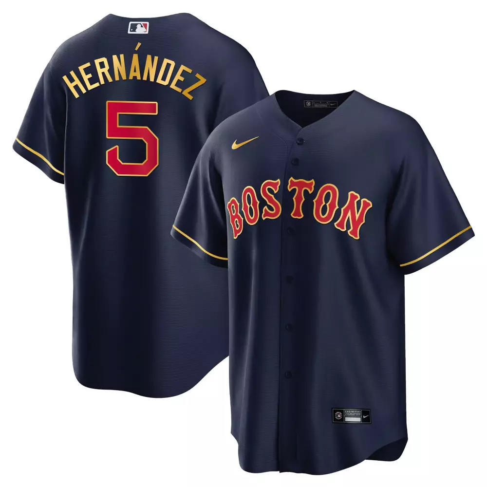 Enrique Hernandez Navy Gold Trim Jersey | Boston Red Sox Cool Base | Stitched Fan Gear for Men