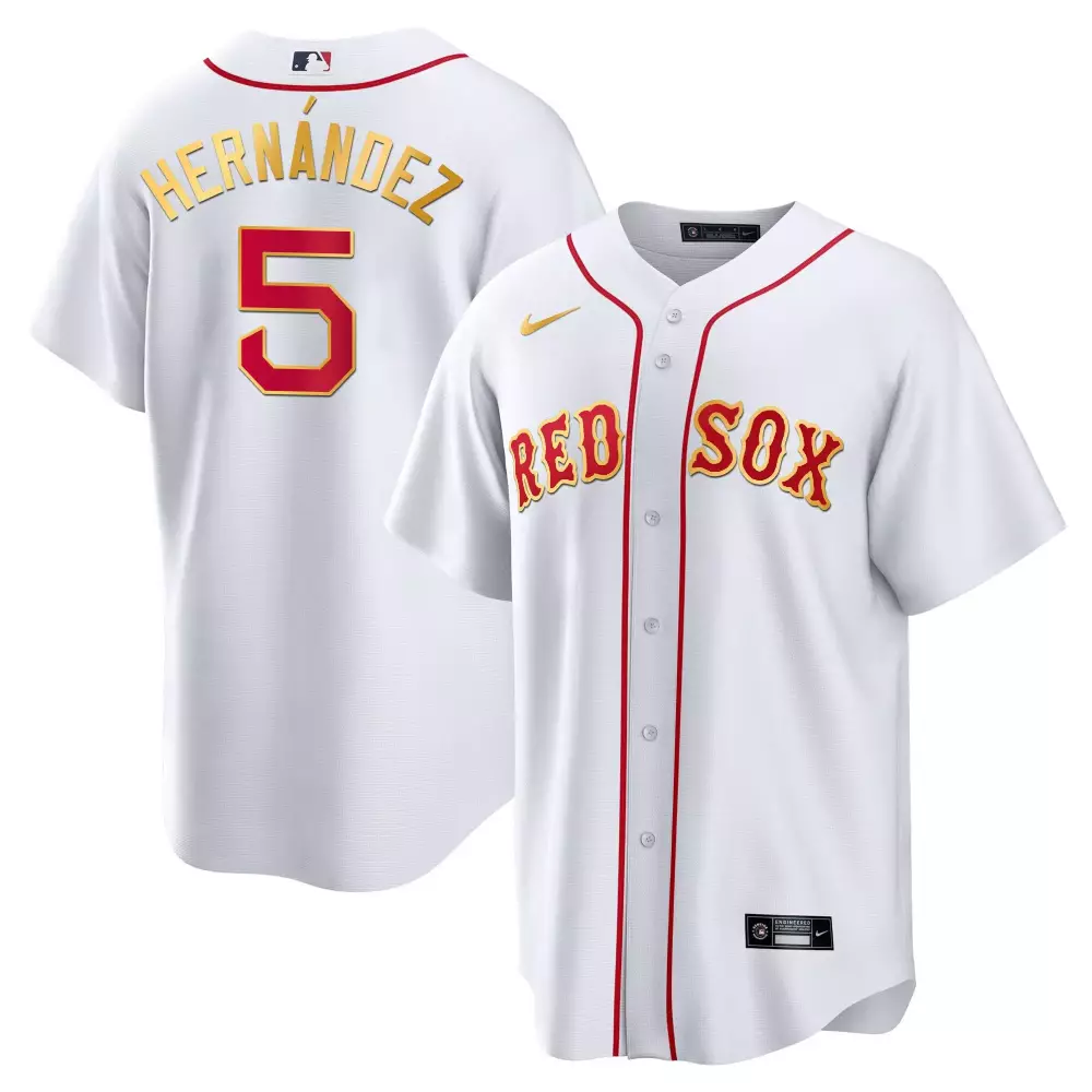 Enrique Hernandez White Gold Trim Jersey | Boston Red Sox Cool Base | Stitched Fan Gear for Men