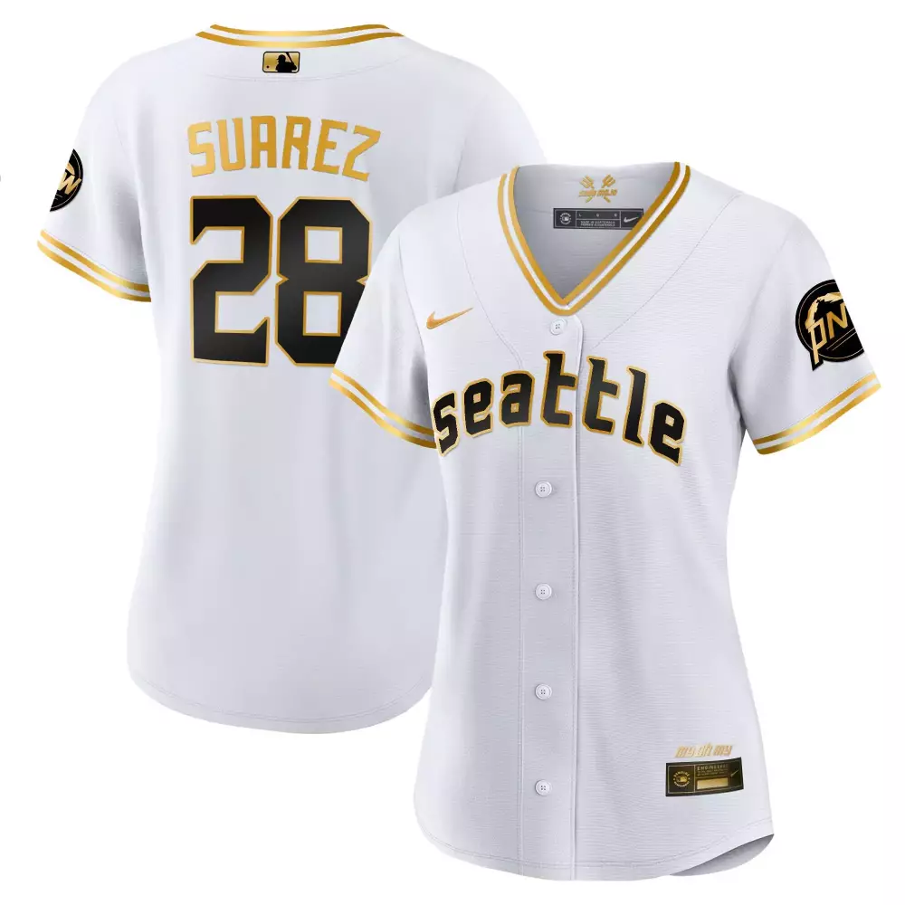 Eugenio Suarez White Gold 2023 City Connect Jersey | Stitched Mariners Fan Gear | For Men, Women & Youth
