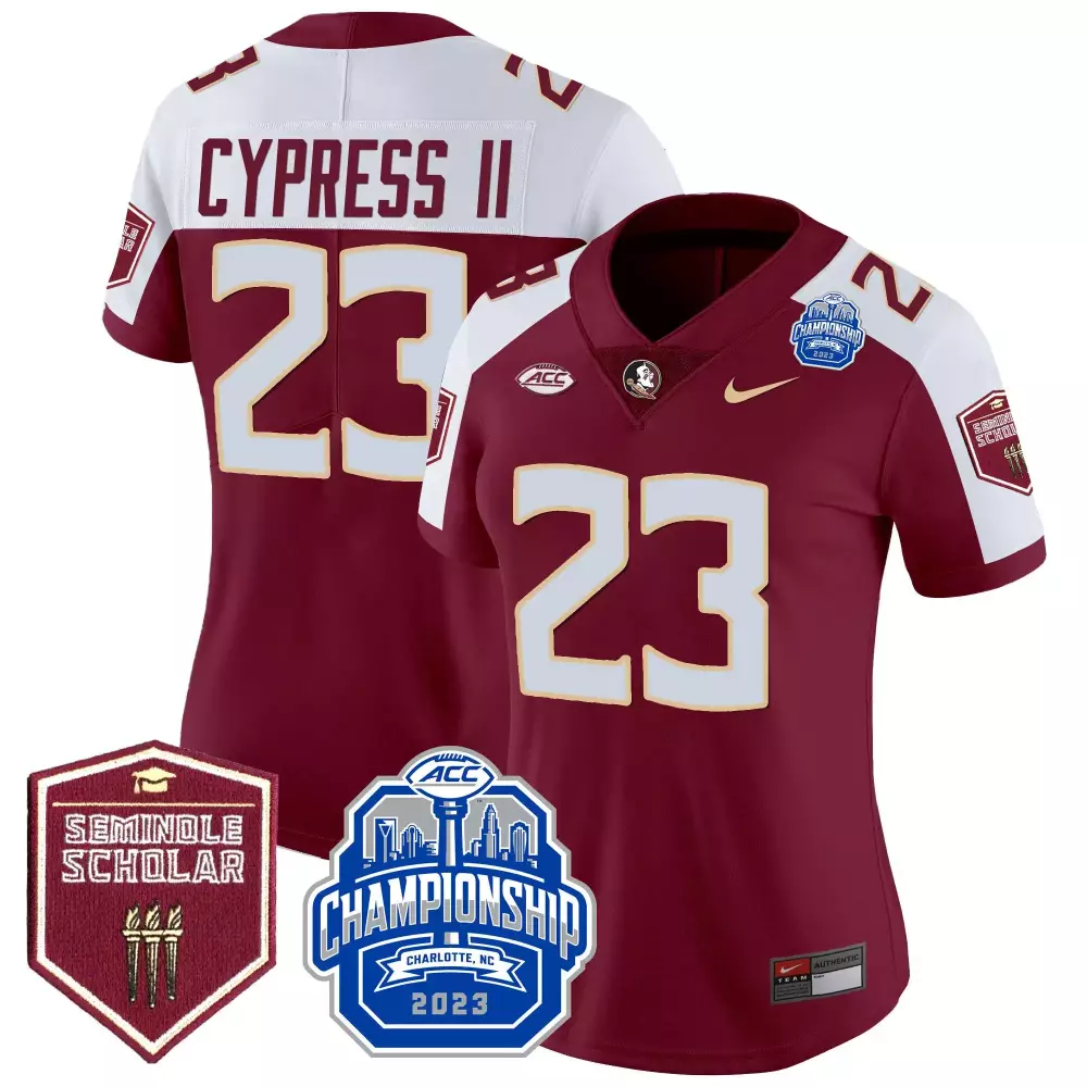 Fentrell Cypress II Garnet Alternate Women's Florida State Seminoles 2023 ACC Championship Patch Jersey | Vapor Stitched | For Women & Youth