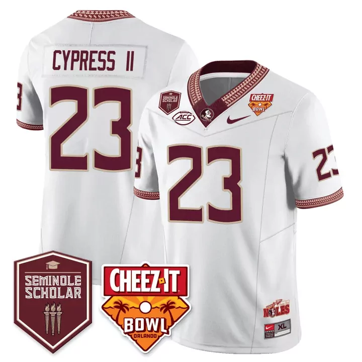 Fentrell Cypress II White Men's Florida State Seminoles Cheez It Bowl Patch Jersey | Vapor Limited Edition | Stitched Fan Gear | For Men, Women & Youth