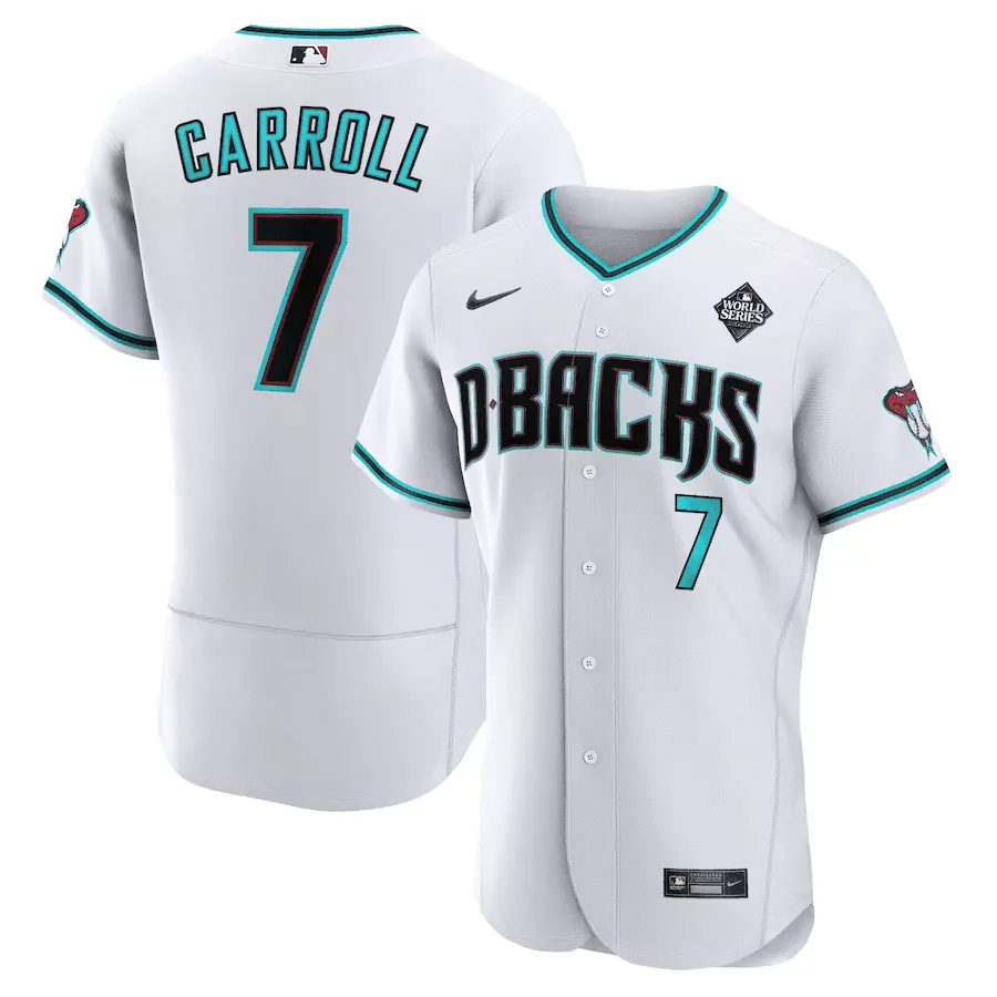 Flex Base Men's Corbin Carroll Jersey | Arizona Diamondbacks 2023 World Series Patch | White All Stitched | For Men, Women & Youth