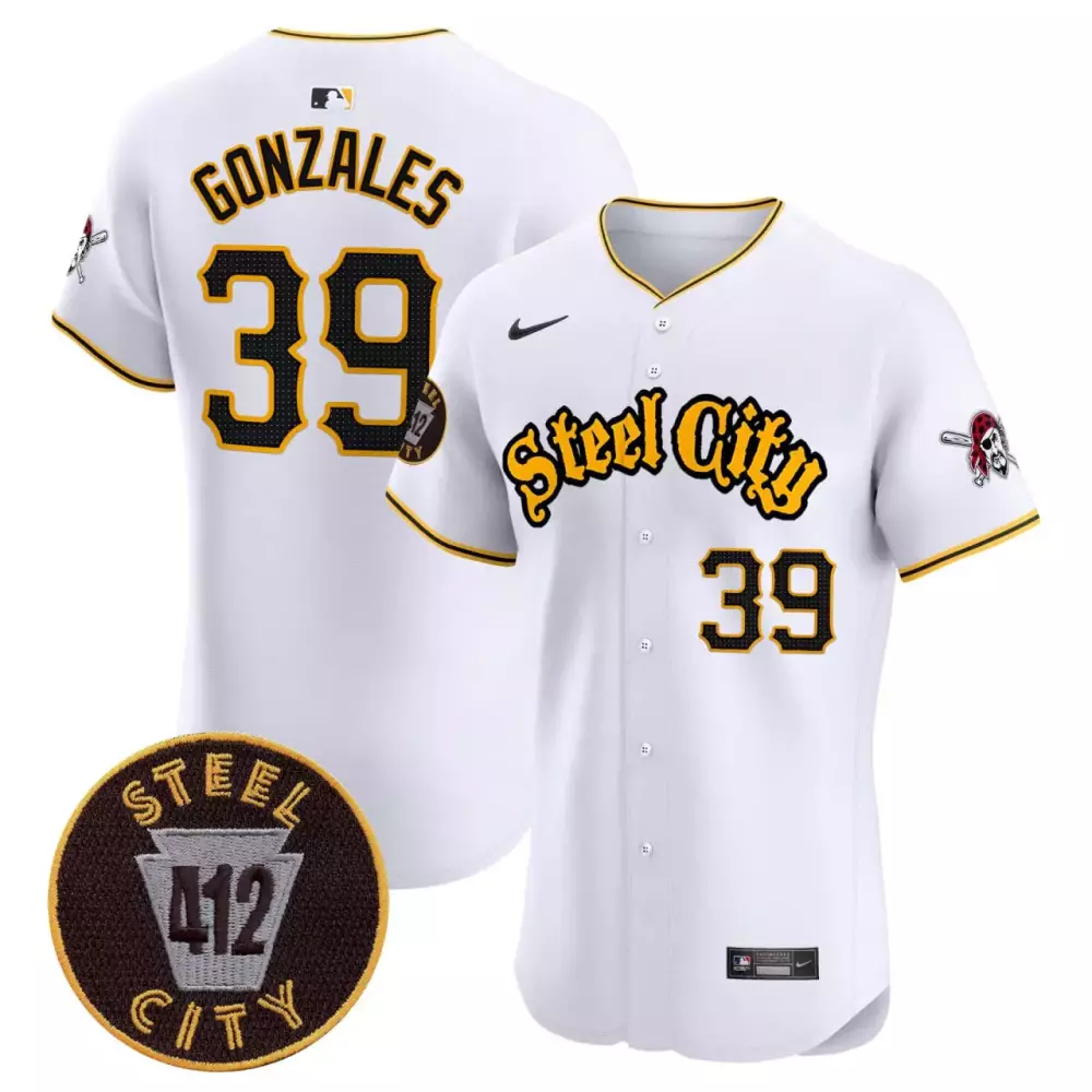 Flex Base Men's Nick Gonzales Pittsburgh Pirates 412 Patch White Premier Limited Jersey | All Stitched | For Men, Women & Youth