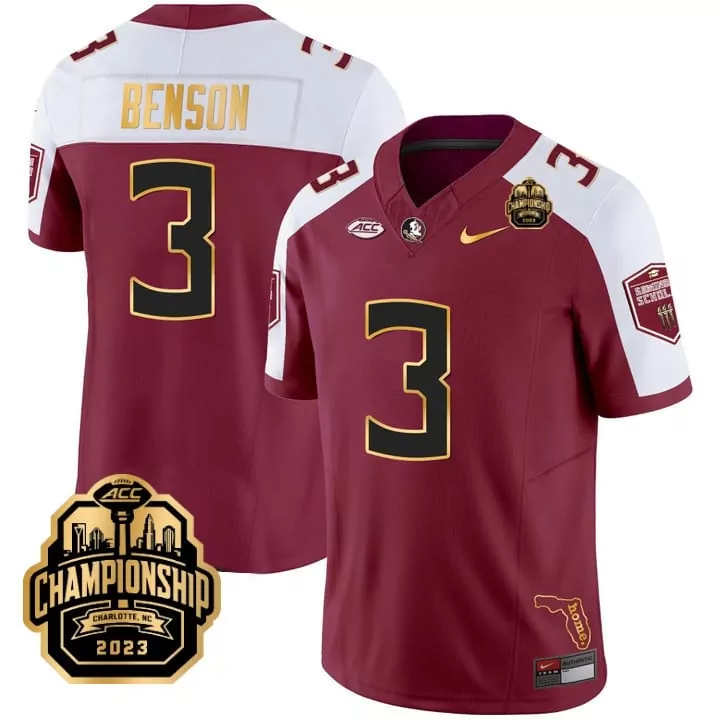 Trey Benson Garnet Alternate Men's Florida State Seminoles Jersey | ACC Champions Patch | Limited Edition Fan Gear | For Men, Women & Youth