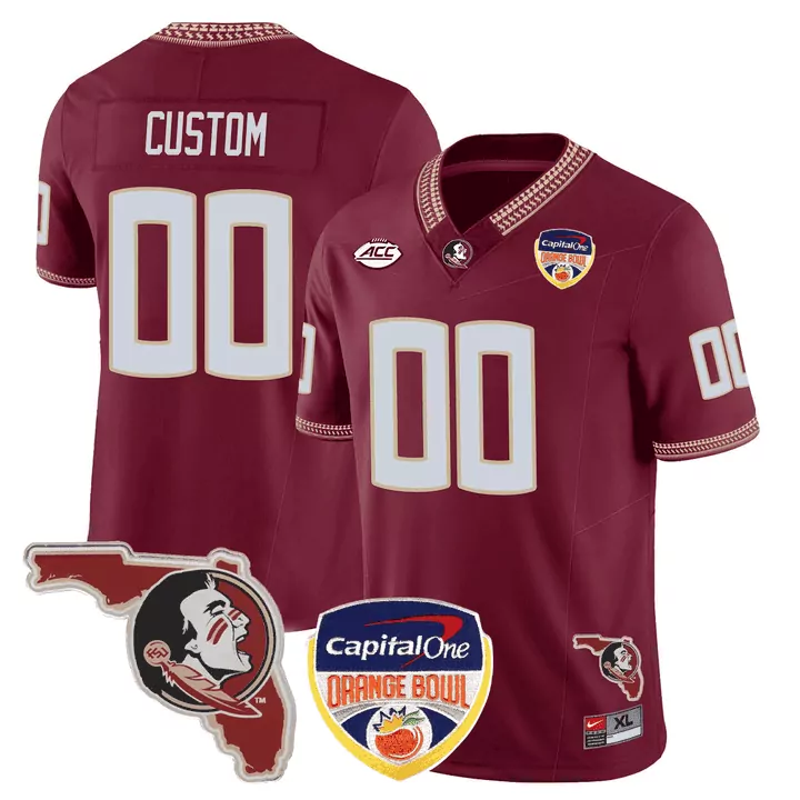 Florida State Seminoles Garnet Florida State Map Orange Bowl Patch Vapor Limited Custom Jersey | Stitched Fan Gear | For Youth