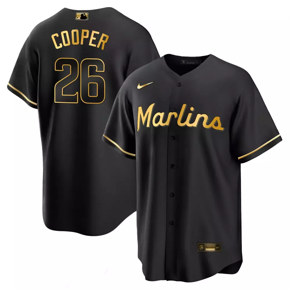Garrett Cooper Black Gold Men's Miami Marlins Limited Edition Jersey | Cool Stitched Design | For Men, Women & Youth