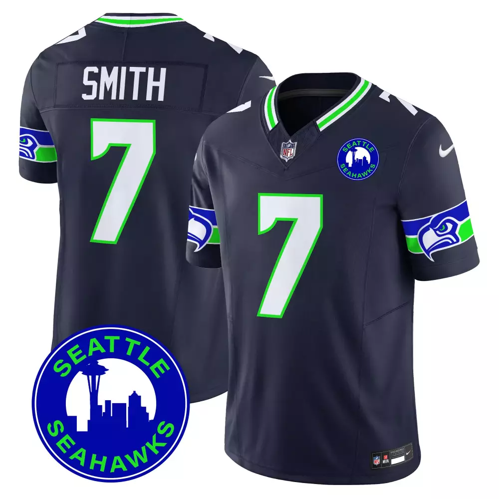 Geno Smith Seattle Seahawks Navy 2024 City Patch Vapor Jersey | Stitched Limited Edition Fan Gear for Men, Women & Youth