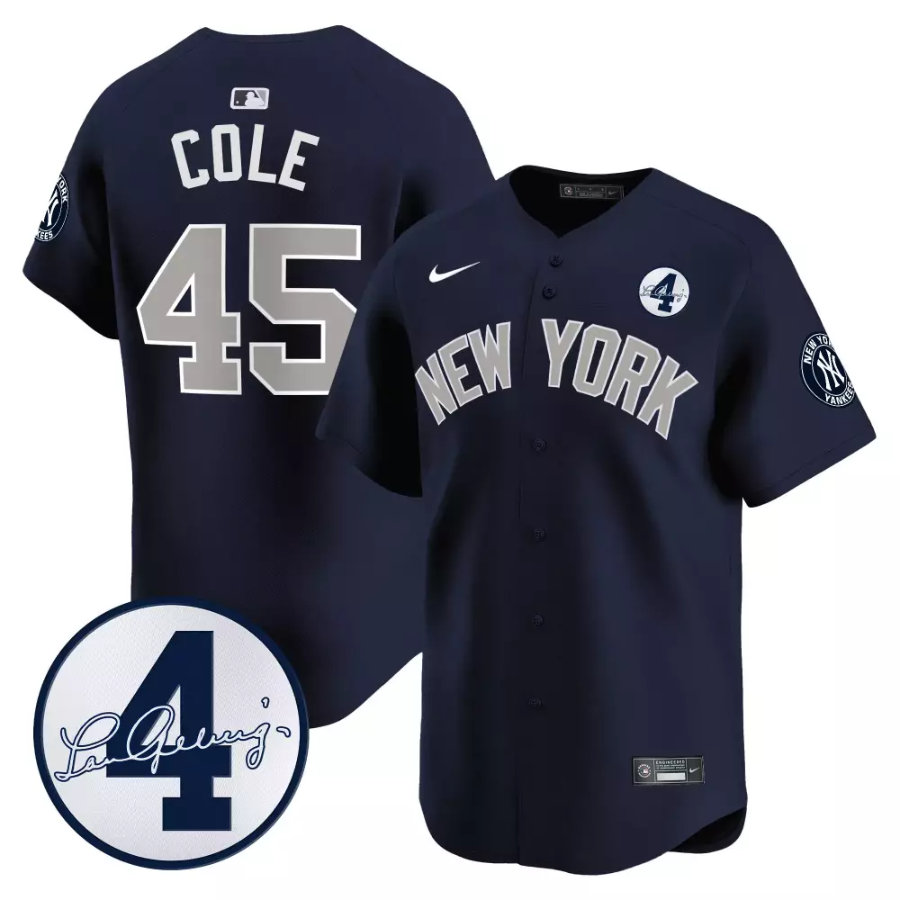 Gerrit Cole Yankees Lou Gehrig Patch Vapor Premier Jersey | Limited Edition Stitched Fan Gear | For Men, Women & Youth
