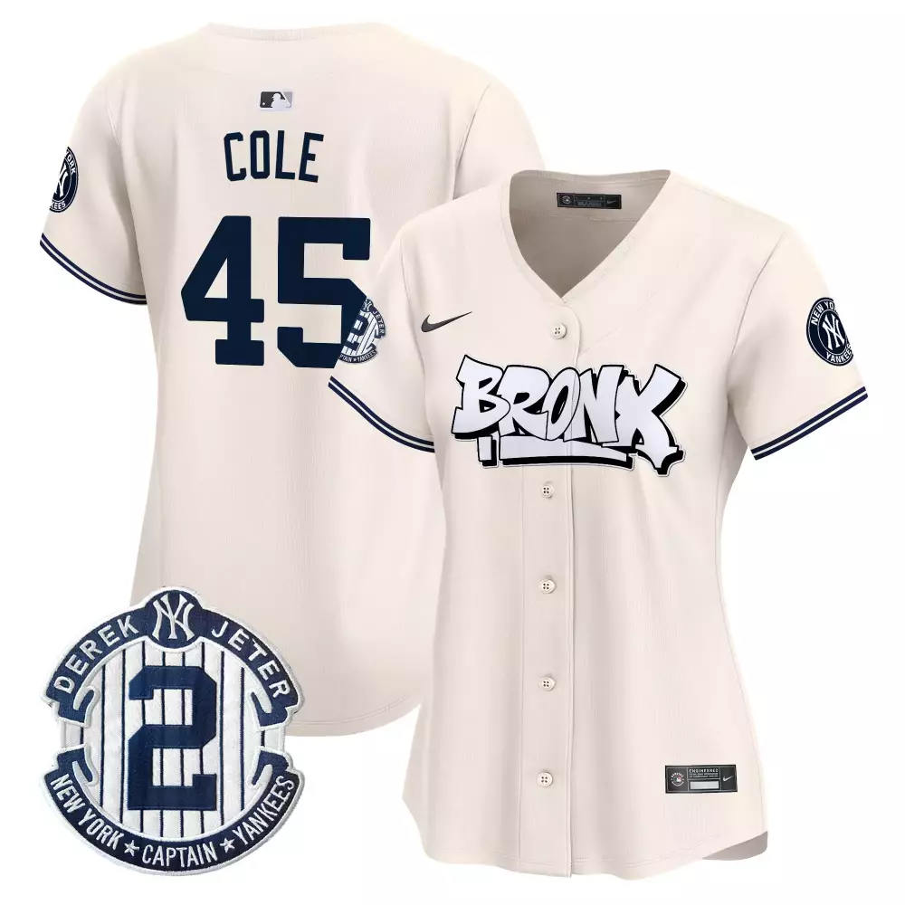 Gerrit Cole Cream Women's Yankees Bronx Graffiti Vapor Premier Jersey V3 | Limited Edition Stitched Fan Gear | For Men, Women & Youth