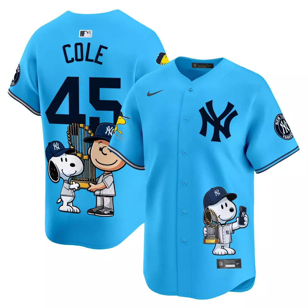 Gerrit Cole Light Blue Yankees Jersey | Peanut Snoopy Vapor Premier Limited Edition | Unisex Fan Gear for Men, Women & Youth