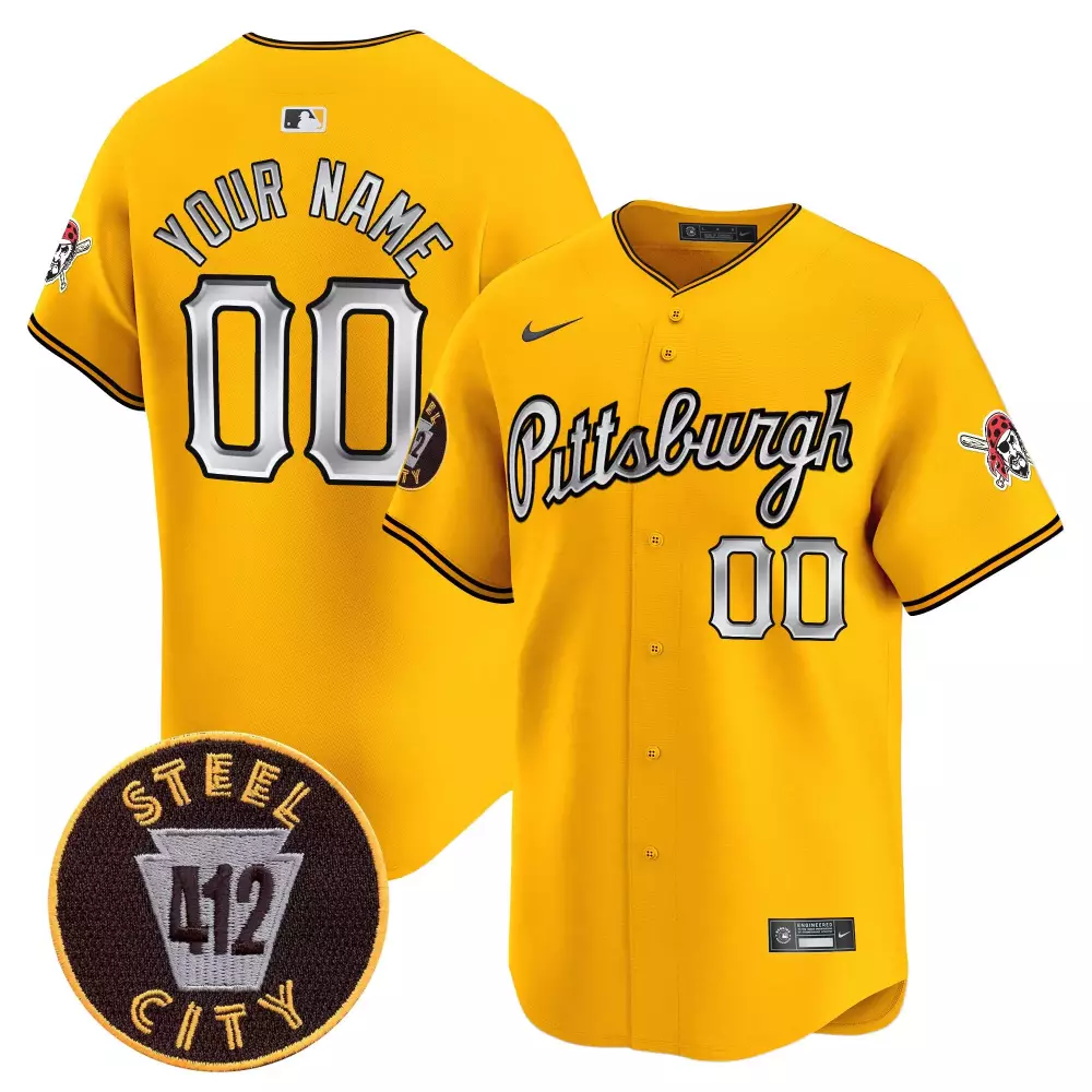 Pittsburgh Pirates Gold Men 412 Patch Vapor Premier Limited Jersey | Custom Stitched | Fan Gear for Game Day | For Men, Women & Youth