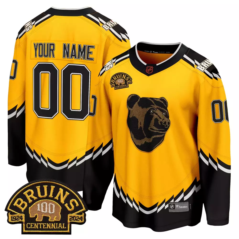 Gold Youth Boston Bruins Centennial Patch Breakaway Custom Jersey | All Stitched Fan Gear | Celebrate in Style | For Men, Women & Youth