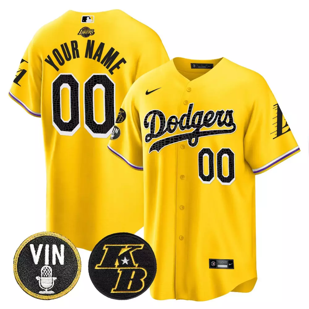 Bryant Vin Patch Mamba Custom Jersey | Gold Los Angeles Dodgers | Women's Fan Gear | For Men, Women & Youth