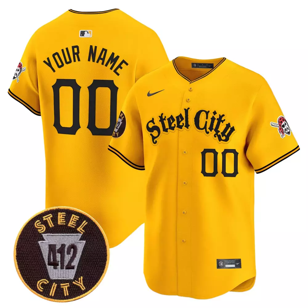 Pittsburgh Pirates Gold Youth 412 Patch Vapor Premier Limited Jersey V5 | Custom Stitched | Fan Gear for Game Day | For Men, Women & Youth