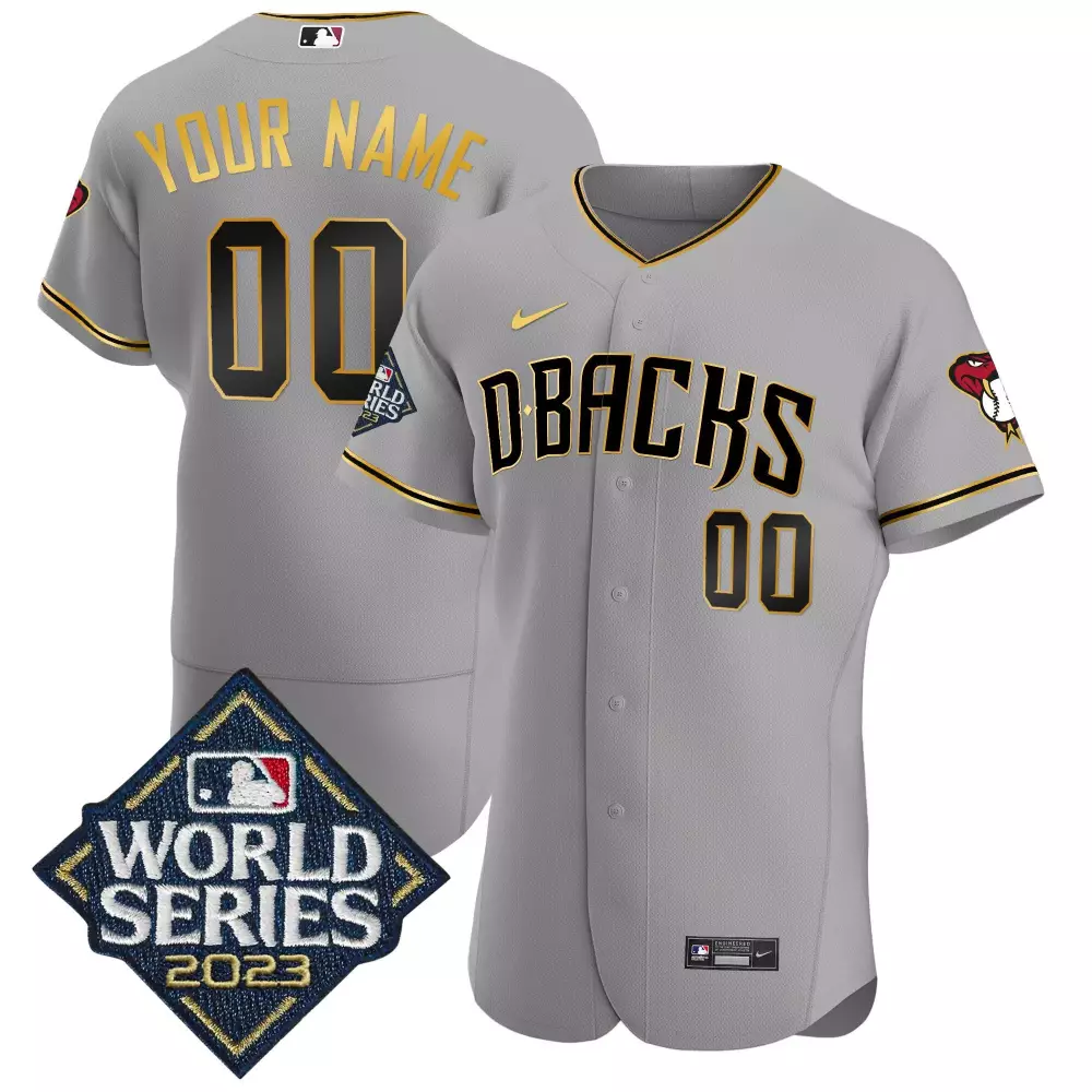 Gray Gold Youth Arizona Diamondbacks 2023 World Series Flex Base Gold Custom Jersey | All Stitched | For Men, Women & Youth