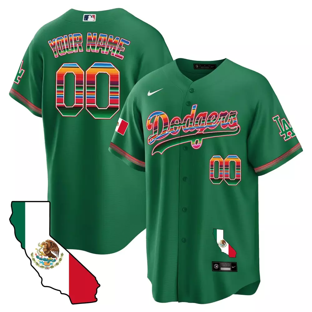 Youth Dodgers Mexico California Map Cool Base Custom Jersey | Green | Fan Gear for Men, Women & Youth