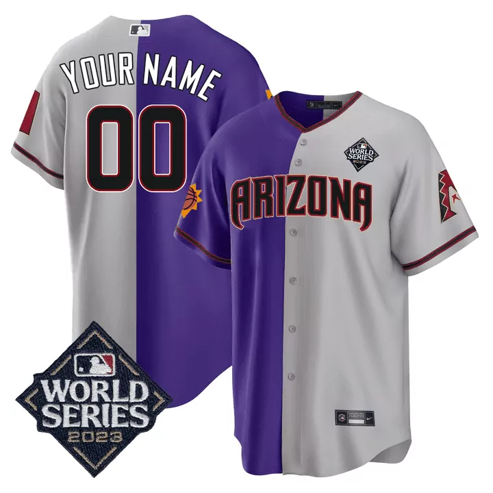 Custom 2023 Arizona Diamondbacks Split Jersey | Grey & Purple Stitched | World Series Patch Fan Gear | For Men, Women & Youth