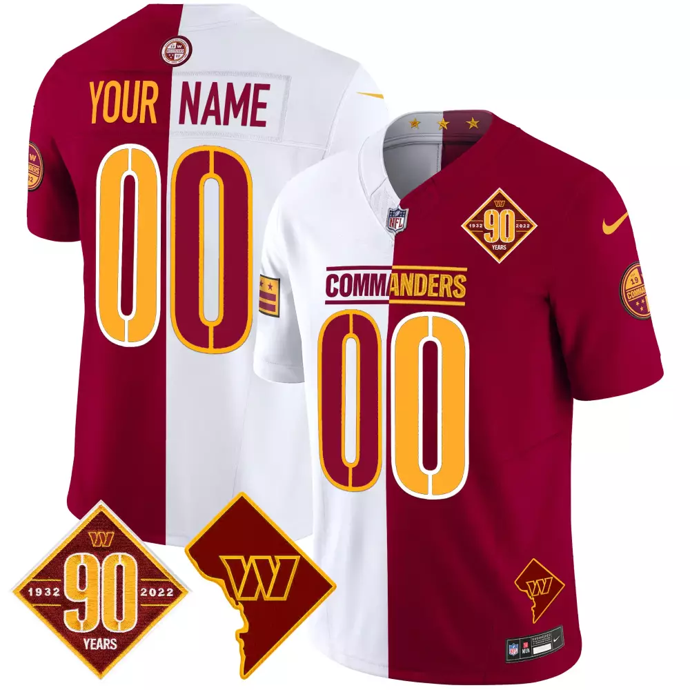 Half Men Washington Commanders 90th Anniversary Home Patch Vapor Limited Custom Jersey | Fan Gear for Men, Women & Youth